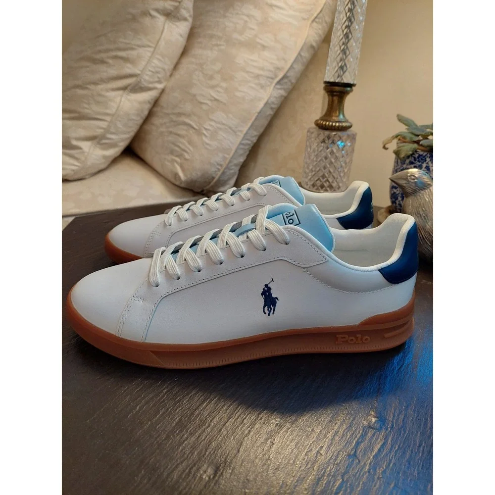 Polo Ralph Lauren Men's Heritage Court Leather Sneakers White/Navy Size 9 NEW!